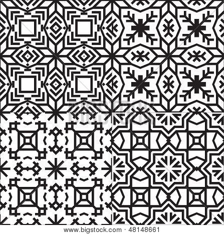 Black and White Textile Patterns Set.