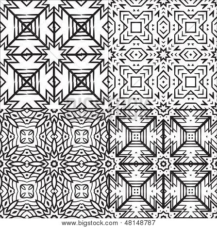 Black and White Textile Patterns Set.
