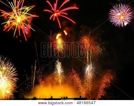 Colorful fireworks over dark sky