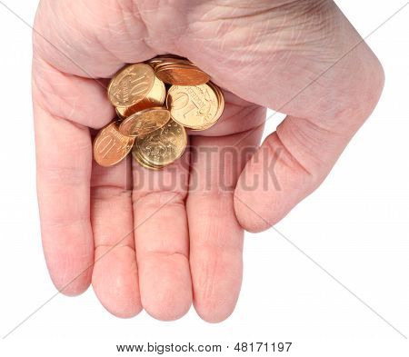 Hand With Copper Coins Isolated