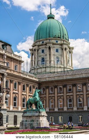 Budapest, Buda Castle Or Royal Palace With Horse Statue, Hungary