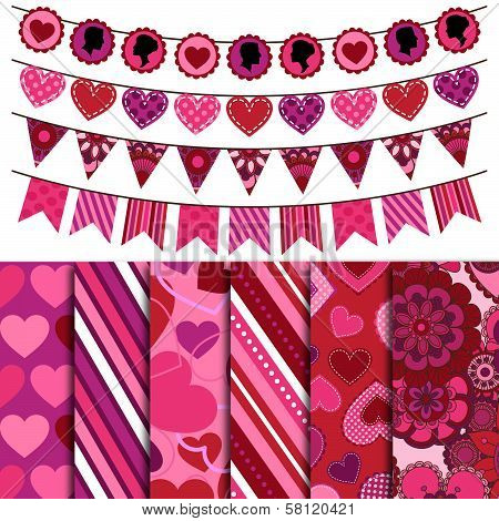 Valentine's Day Vector Backgrounds and Bunting