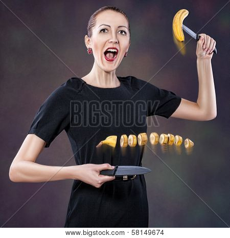 Girl Cuts A Banana.