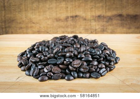 Coffee Beans On Wood