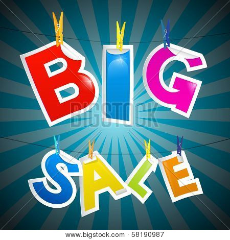 Retro Big Sale Paper Title On Blue Background
