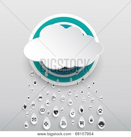 Cloud computing with icon in rain drops