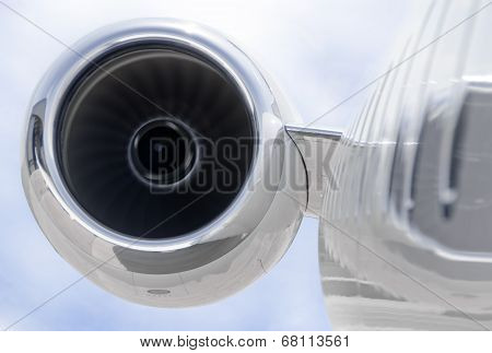 Runnning Jet Engine Closeup On A Private Airplane - Bombardier
