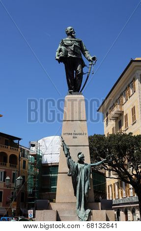 SANTA MARGHERITA TOWN, LIGURIA, ITALY - MAY 04: Monument to Vittorio Emanuele II, first king of a united Italy. The Italians gave him the epithet Father of the Fatherland, on May 04, 2014