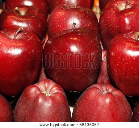 Group of red apples  in row