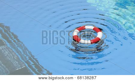 Lifebuoy floating in a clear pool water