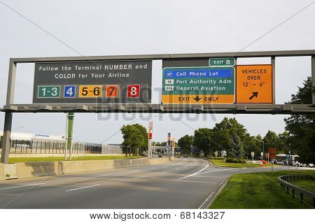 Signs at the entrance to John F. Kennedy International Airport in New York