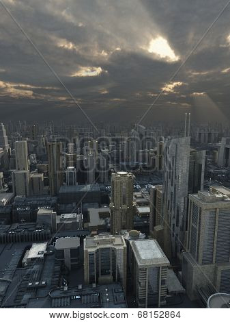 Future City with Passing Storm