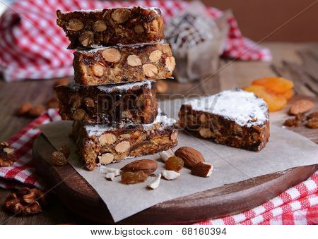 Delicious cake panforte on table close-up