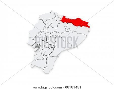 Map of Sucumbios. Ecuador. 3d