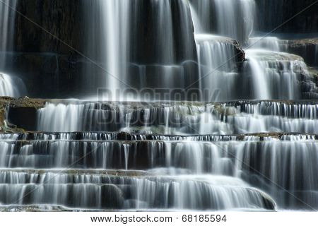 Pongour waterfall in Dalat, Vietnam. Flowing water natural background 