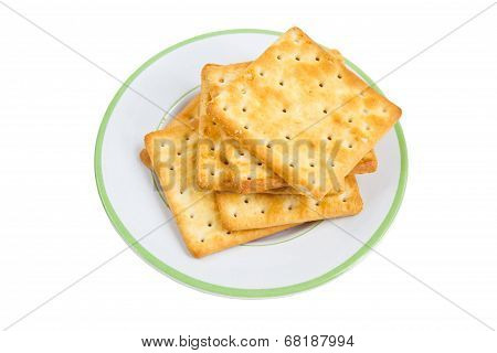 Pile Of Crackers On Plate.