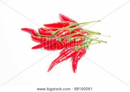 Heap Of Red Hot Chillie Pepper Isolated On White Background.