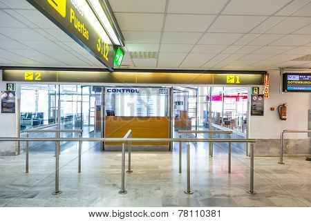 Police Control At Airport Of Arrecife, Spain