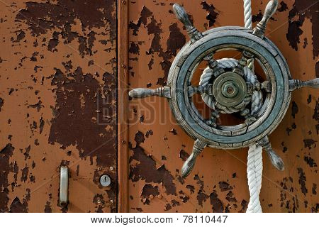 Old boat wheel horizontal
