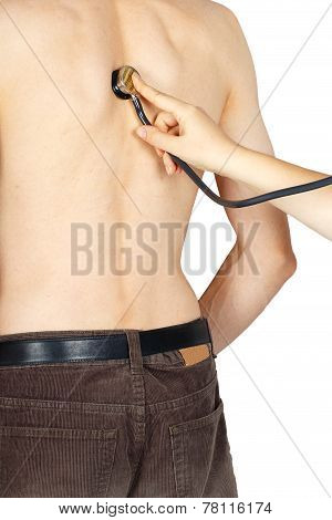 Listening Back Of Patient With Stethoscope