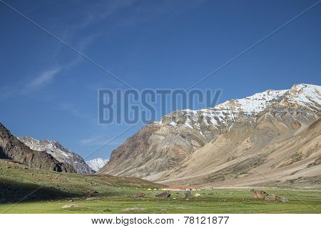 Tents Camp Among Snowed Summits