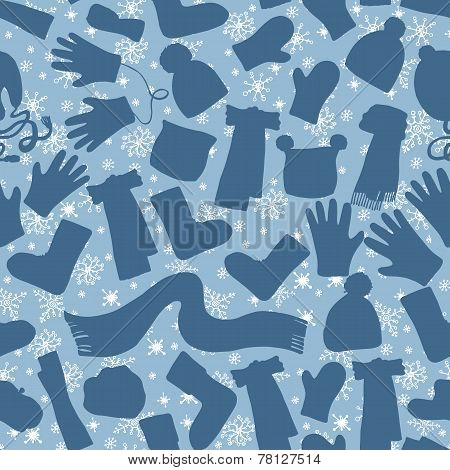 Knitted clothing accessories seamless pattern.Silhouette Sketchy