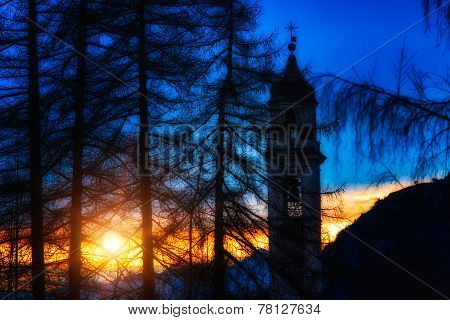 Mountain Church At Sunset
