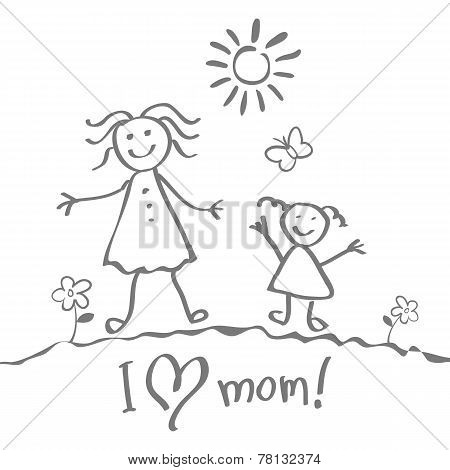 Kids Drawing. The Mother's Day vector heart happy