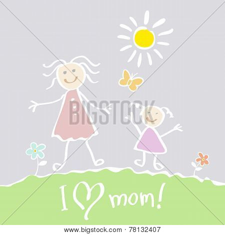 Kids Drawing. The Mother's Day vector heart happy