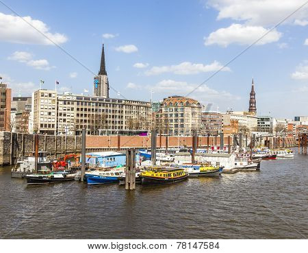 Boats In A Canal In The Baumwall Area In Hamburg,