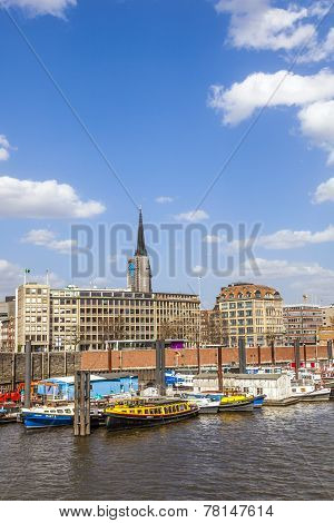 Boats In A Canal In The Baumwall Area In Hamburg,