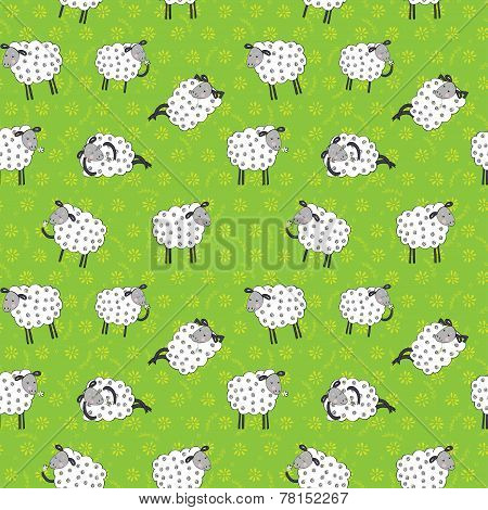Seamless pattern with cartoon sheeps