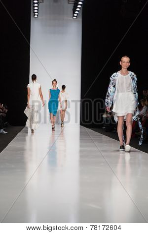 MOSCOW - OCTOBER 23: A model displays a creation by Russian designer Mari Axel during Mercedes-Benz Fashion Week Russia on October 23, 2014 in Moscow, Russia.