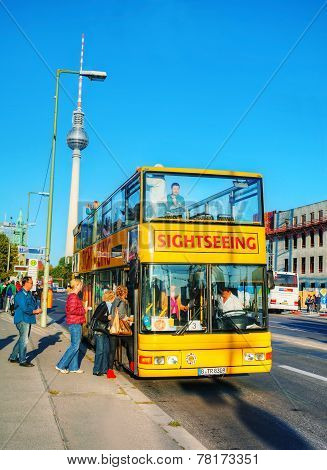 Touristic Bus At Berliner Dom In Berlin
