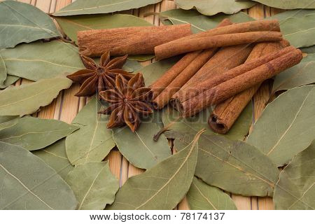group of spice on bamboo placemat