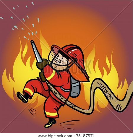 Funny Vector Cartoon Firefighter