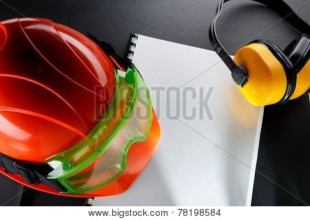Goggles, Earphones And Red Helmet