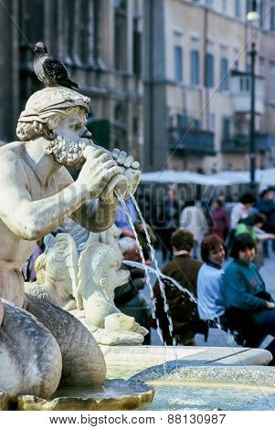 Fontana Del Moro At Piazza Navona In Rome