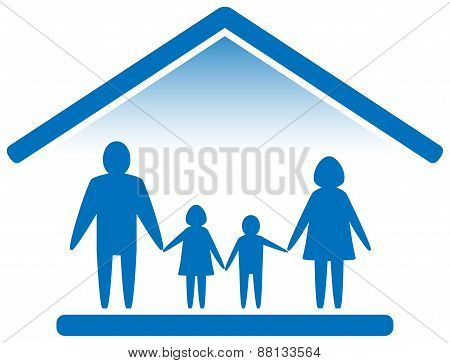 Family On Home Blue Icon