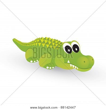Little Green Crocodile On A White Background