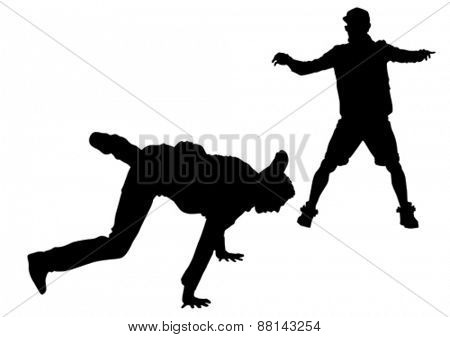 Danser men in rap style on white background