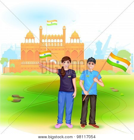 People with Indian flag