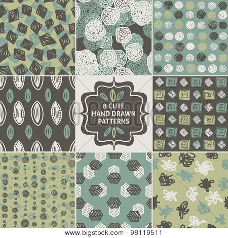 Vector seamless simple pattern set. Repeating abstract backgroun