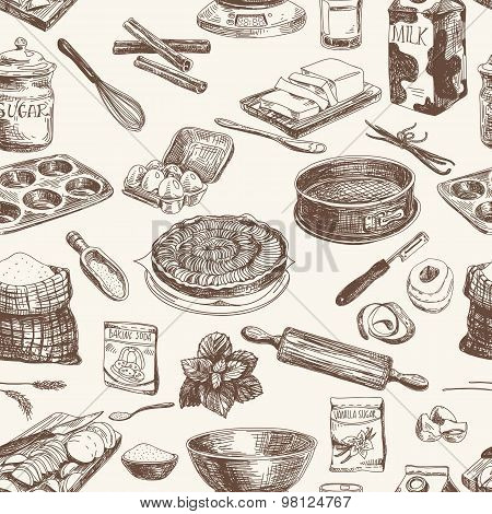 Vector seamless bakery pattern. Repeating abstract background.