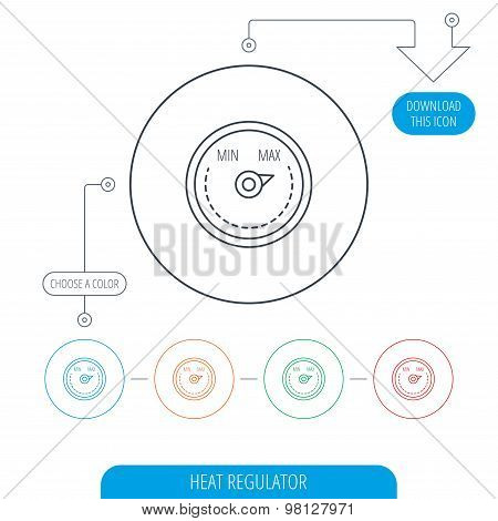 Heat regulator icon. Radiator thermometer sign.