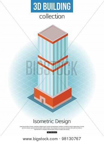 3d isometric tall building icon for map building and city constucting. Real estate concept.