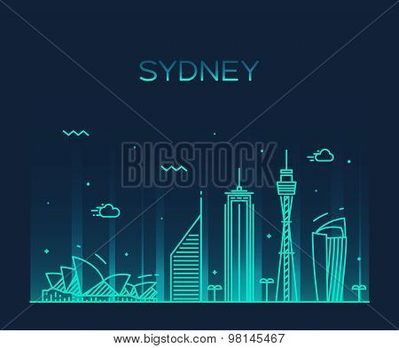 Sydney skyline trendy vector illustration linear