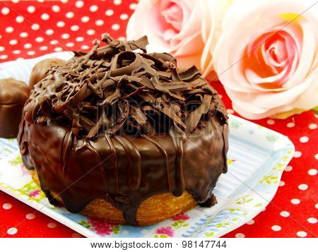 Donut-cronut With Chocolate Flavor Selective Focus Delicious Sweet Dessert