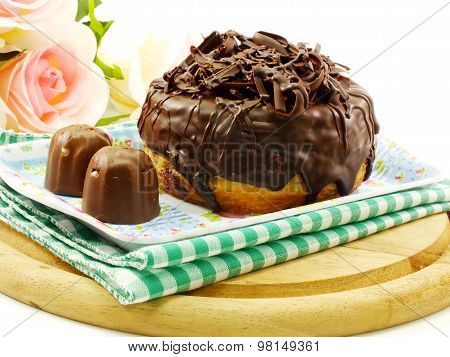Donut-cronut With Chocolate Flavor Selective Focus Delicious Sweet Dessert