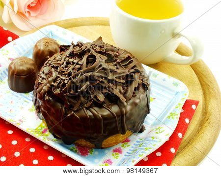 Donut-cronut With Chocolate Flavor Selective Focus Delicious Sweet Dessert